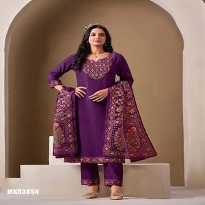 Calidad superior Roma seda con espejo bordado Kurti pantalón y Dupatta fábrica al por mayor fabricante y proveedor - Product Image 1