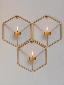 Portavelas de Pared de Metal Geométrico de Lujo, Soporte Hexagonal para Velas de Té, Decoración para el Hogar y Bodas, Soporte Modular para Plantas - Product Image 4