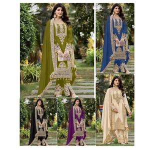 Costume pakistanais élégant de créateur lourd en fausse georgette Nouvelle broderie riche en vêtements ethniques pour les fêtes Flair traditionnel indien - Product Image 1