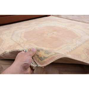 Vintage Rug, Large 6.3x6.9 ft Turkish Rug, <b>Brown</b> Striped <b>Wool</b> Rug - Product Image 3