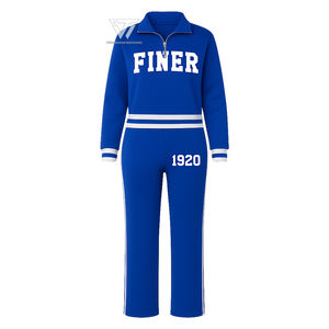 เสื้อกันหนาว2ชิ้นแนวสตรีทลำลองสำหรับสตรีทแวร์กรีก Zeta Phi รุ่นเบต้าเสื้อกันหนาวแบบมีซิปครึ่งพร้อมกางเกงขากว้าง - Product Image 1