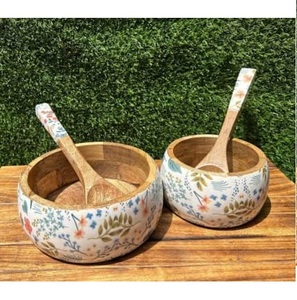 Bol en bois de manguier avec finition émaillée intérieure pour la décoration de table à la maison, à l'hôtel, au restaurant, bol à servir pour les aliments et les desserts - Product Image 3