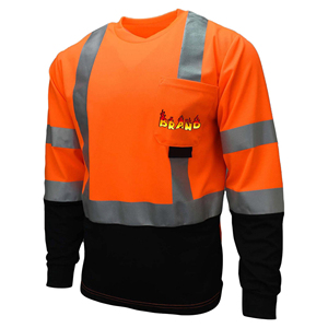 Hi-vis Construction safety <b>long</b> sleeves 2 tone <b>black</b> & orange <b>shirt</b> with pocket & Reflective tape Road Safety <b>T</b> <b>Shirt</b> for Men - Product Image 4