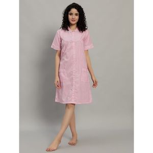 Camisón corto de algodón para mujer, camisón con estampado de rayas - Product Image 1