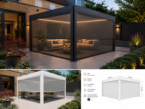 Pergola bioclimatique motorisée de luxe sur mesure 4x3 en alliage d'aluminium thermolaqué avec toit à lames orientables et éclairage LED - Product Image 4