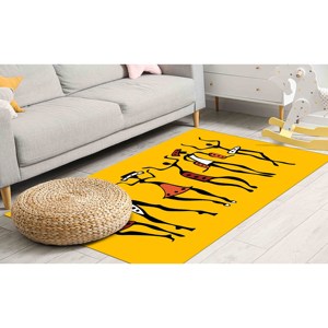African Dancers <b>Rug</b>: Yellow Ethnic Decor, Non-Slip Carpet,<b>Chenille</b> <b>Rug</b> - Product Image 4