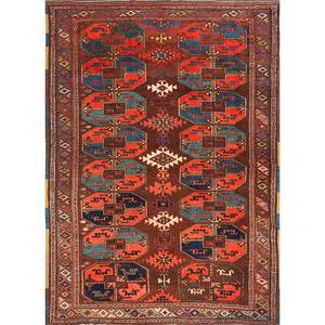 Alfombras de Lana Anudadas a Mano Kiaan de Gran Tamaño, Rectangulares de 9x12, con Patrón Geométrico Abstracto para Entrada, Pasillo, Modelo Paem-166, Rojo Naranja - Product Image 1