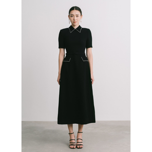 เดรสทรงเอไลน์สีดำสุดหรู เดรสผู้หญิง คอปักลูกปัด พร้อมดีเทลโซ่ ILY CHAIN DETAIL MIDI DRESS รับทำโลโก้  WHITE ANT เวียดนาม - Product Image 1