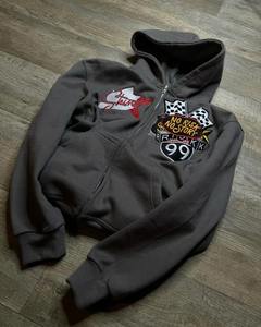 Streetwear tendencia colorida cremallera Sudadera con capucha americano Retro estampado Hombre hoodi sudadera de gran tamaño hombres Hip Hop Punk Casual chaqueta suelta - Product Image 3