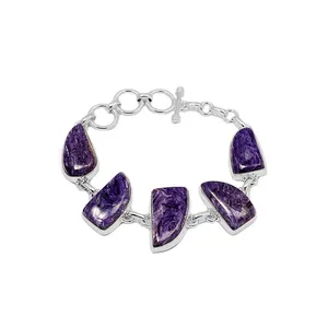 Donne Charoite pietra preziosa braccialetto bella 925 solido argento naturale gioielli fatti a mano blu braccialetto di fascino