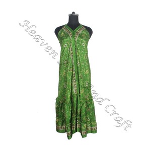 SD021 femmes été Boho Hippie Vintage soie licou robe recyclé Saree longue robe de soirée pour les filles - Product Image 3