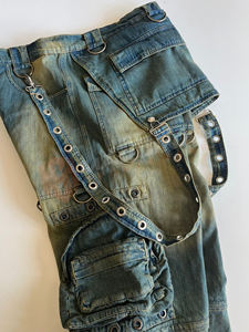 Pantalon en denim délavé vintage à bretelles personnalisées avec œillets anneaux en D pour hommes pantalon baggy à la mode délavé à l'acide - Product Image 3