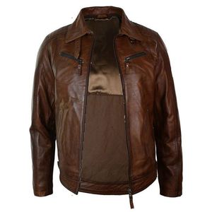 CHAQUETA DE CUERO MARRÓN CON CINTURÓN MOTORISTA HOMBRE - Product Image 2