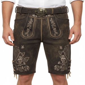 Shorts en daim de chèvre à l'aspect antique bavarois pour hommes, mi-longueur, respirants, à motif écossais, style Wildbock, toutes tailles - Product Image 5