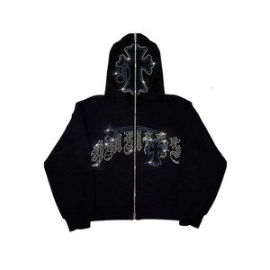 Pullover Quality Oversized Full <b>Zip</b> <b>up</b> Rhinestone <b>Hoodie</b> for Women Men <b>Graphic</b> Sweatshirt in Fleece Plus basics cotton blended - Product Image 6