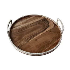 Plateau de service en bois de forme carrée durable avec poignées en métal fêtes de mariage servant un plateau à café - Product Image 3