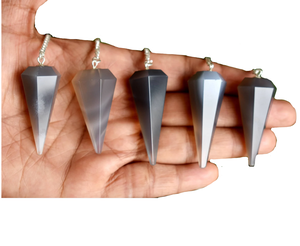 Péndulo de ágata gris de alta calidad, piedra preciosa de cristal natural, cono facetado, Péndulo de radiestesia para péndulos curativos de Reiki a la venta - Product Image 3