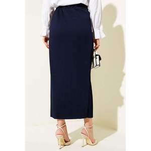 <b>Pleated</b> <b>Fabric</b> Pencil Skirt Navy Blue - Product Image 4