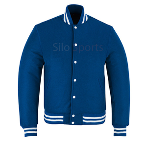 แจ็คเก็ตเบสบอลแบบ Varsity คอตั้ง สไตล์คลาสสิค ทำจากผ้าขนสัตว์ แต่งขอบสีขาว-ส้ม ราคาขายส่ง OEM MOQ ต่ำ - Product Image 5