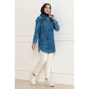 Tunique en denim bleu style décontracté avec détails boutonnés - 6124 - Product Image 3