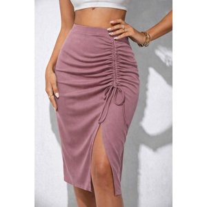 Jane's Women's <b>Elastic</b> Waist Side Ruched Lace Detail Midi Ribbed Knit <b>Skirt</b> - Comfortable & Stylish Everyday Wear - Product Image 1