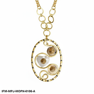 Bohemian Gold Oval Pendant <b>Necklace</b> MOP & Amber Resin Stone Inlay Unique <b>Statement</b> Jewelry for Women - Product Image 4