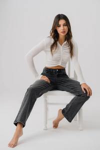 กางเกงยีนส์ขาตรงสำหรับผู้หญิงกางเกงยีนส์แฟชั่นออกแบบได้ตามต้องการ - Product Image 2