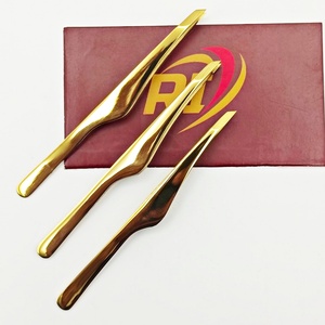 Pince à épiler en acier inoxydable de haute précision couleur or, pointe inclinée, écologique, personnalisable, fournitures de beauté - Product Image 2