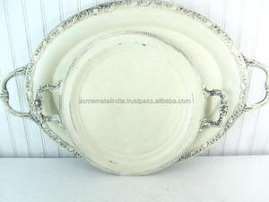 Bandeja de comida de lata gris galvanizada redonda grande con asas Perfecta para servir postres y Decoración elegante para el hogar - Product Image 2