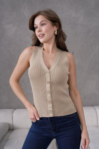 Stylish Casual <b>Women's</b> Corduroy Knitted Vest Winter Cotton Outer Wear with Button Decoration <b>Waistcoat</b> Length - Product Image 6