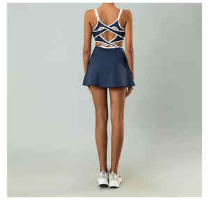 Vestido de entrenamiento verde para adultos Vestido de golf y tenis sin espalda con pantalones cortos incorporados Nuevo contraste Recorte Cintura Acentuación - Product Image 3