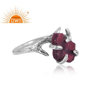 แหวนพลอยโกเมนธรรมชาติเงินสเตอร์ลิงออกซิไดซ์ทำจากเงินอัญมณีสร้อยคอเครื่องประดับแฟชั่นตามสั่ง - Product Image 3