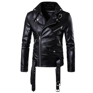Chaqueta de Motocicleta de Invierno Impermeable con Cierre de Cremallera para Hombre, Nueva Chaqueta de Cuero Negra de Moda, Cuello Alto, Exterior de Cuero Genuino - Product Image 1