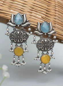 Pendientes de tuerca oxidados con forma geométrica de loto Pradnya de alto grado más vendidos directamente del proveedor indio joyería de moda - Product Image 3