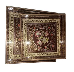 ถาดไม้ตกแต่งบ้านมีด้ามจับทำจากดินเผาสีน้ำเงินเข้มสีทองปรับแต่งได้พื้นผิวยาวอาหารดีไซน์ไม่เหมือนใคร - Product Image 1