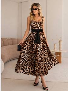 Abito Midi Estivo da Donna Senza Maniche con Scollo Quadrato, in Cotone e Lino, Tinta Unita, Vita Naturale, Traspirante, Elegante e Formale - Product Image 5