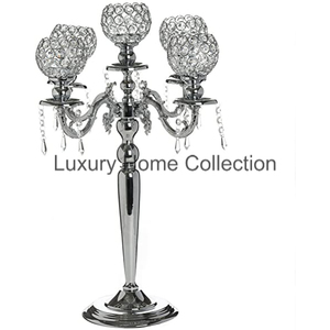 Villa & Wedding <b>Tabletop</b> Centerpiece Candelabra Silver Color With <b>Mirror</b> Polish 5 Arms Candlestick Holder Custom Logo Available - Product Image 3