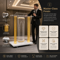 Podio de Iglesia Acrílico Transparente con Columna Dorada, Atril para Bodas y Eventos, Soporte para Discursos Personalizado con Ruedas