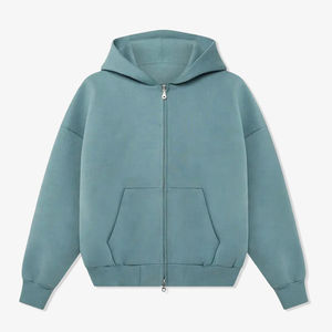 Sweat-shirt à capuche personnalisé avec impression bouffante de logo Sweat-shirt surdimensionné en coton à double fermeture éclair en polaire lourde Sweat à capuche zippé pour hommes - Product Image 5