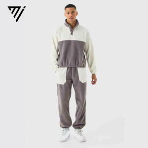 Nuevo Conjunto Deportivo de Dos Piezas para Hombre, Color Chocolate, Cuello Alto, Bloques de Color, Logotipo Personalizado, Sudadera y Pantalones Deportivos de Felpa - Product Image 1