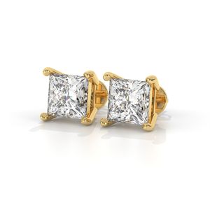 Pendientes de tuerca con personalidad clásica 14K Oro Corte princesa Diamante Pendiente Certificado IGI - Product Image 3