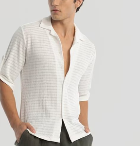 Camisas de Hombre con Cuello Cubano de Sarga de Algodón con Logotipo Personalizado, Bordado de Cadena, Corte Cuadrado, Camisa de Diseñador para Hombre - Product Image 2