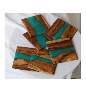 Meilleur design Sous-verres en bois et en résine pour boissons Sous-verres carrés en bois et résine époxy Sous-verres uniques en pierre faits à la main pour la vaisselle - Product Image 2