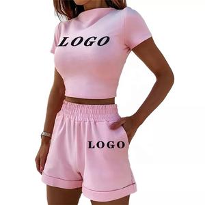 Ensemble court à manches courtes pour femme, Short de motard à la mode, tendance, solide, décontracté, 2 pièces, vente en gros, 2021 - Product Image 1