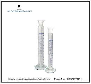 กระบอกแก้วบอโรซิลิเกตพร้อมข้อต่อแก้วพื้นและฐานหกเหลี่ยม - Product Image 3