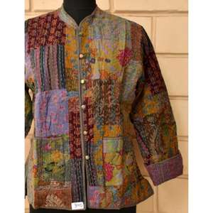 Veste Stonewash Patch Kantha Manteau court en coton à manches longues réversible pour l'automne, l'hiver et le printemps - Product Image 4