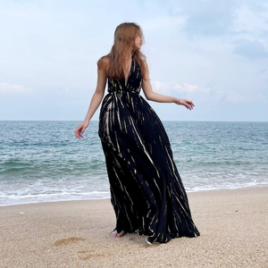 Vestido largo bohemio con espalda descubierta para verano, ropa informal elegante para playa, color negro, 2023 - Product Image 4