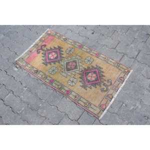 Vintage Turkish Rug, 1.7x3.2 ft Small Rug, <b>Yellow</b> Patchwork Rug - Product Image 2