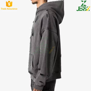 Sweat-shirt en coton 100% tricoté délavé, noir, coupe ample, épaules tombantes, streetwear décontracté, grande taille pour homme - Product Image 3