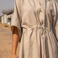 Robe longue kaftan en lin naturel, taille empire, manches longues, col en V, décontractée, avec poches, grandes tailles, petite taille, simple, écologique, personnalisable
